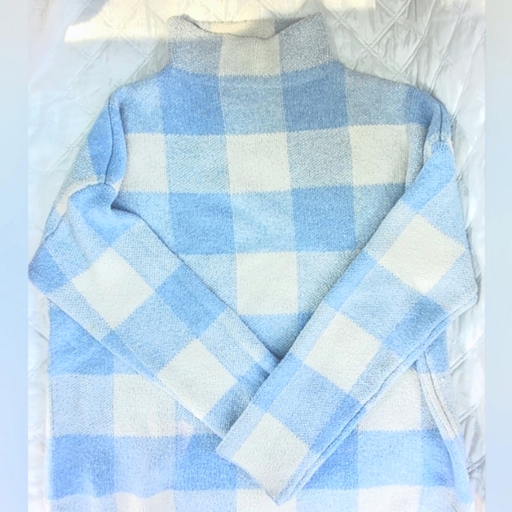 Christian Siriano New York Blue Gingham Turtleneck Sweater